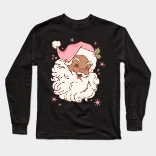 Retro Black Santa Claus Mid Century Modern Cute Pink Santa Long Sleeve T-Shirt